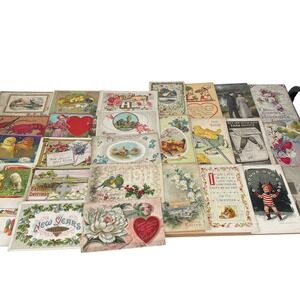 Vintage 1910s Holiday Postcards Lot New Years Valentines Easter Birthday Qty 32